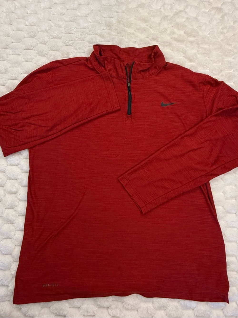 Nike Dri-Fit Running Mens Large 1/4 Zip Shirt Red Long Sleeve Stretch